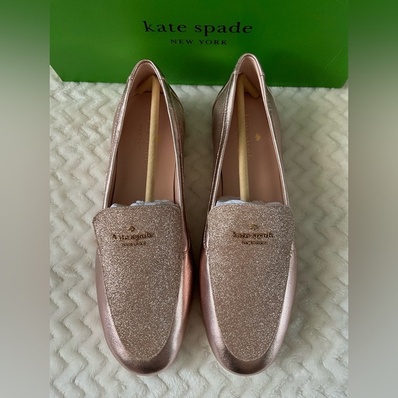 Kate Spade Pink Gold Flats Elegant Metallic Loafers - Picture 3 of 7
